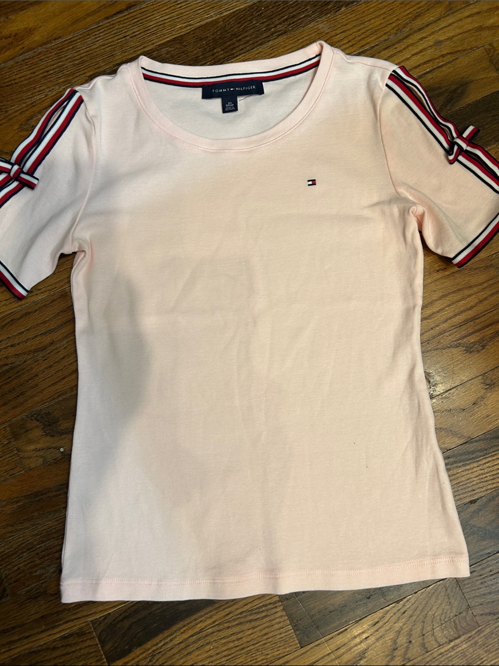 Tommy Hilfiger Pale Pink Short Sleeve Tee with Contrast Stripe Trim